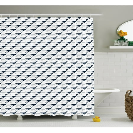 Whale Shower Curtain Sea Mammal with Seagull Print for Bathroom